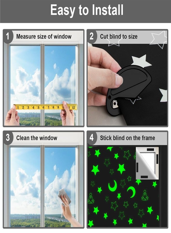 AIYNC 100% Blackout Curtains for Bedroom 98" x 57", Portable DIY Window Blinds, No Drill Window Shades & Blackout Blinds with Scribbler Pen & Stickers & Tabs for Baby Nursery,Dorm Room,Travel(Stars & Moon) - Image 3